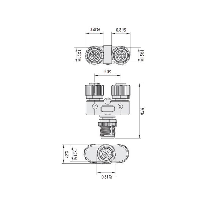 M12 4Pin公头/2M12 4Pin母头、Y型插接器、644461